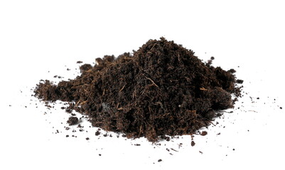 Soil, dirt pile isolated on white, side view	