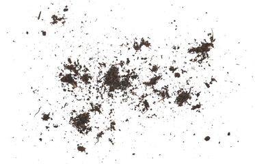 Dirt, soil pile isolated on white background, top view	