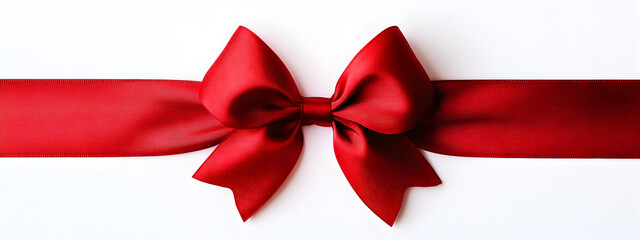 A large red ribbon with a bow on a white background
