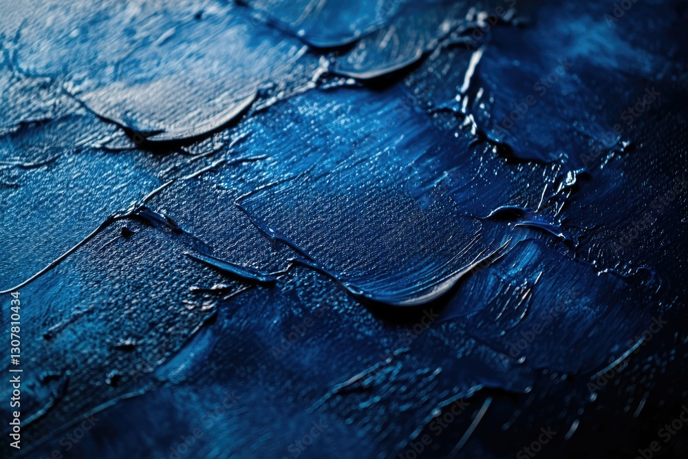 Poster close-up of deep blue paint texture with visible brushstrokes, creating a rich and abstract image.