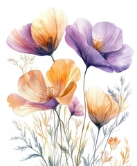 Soft brush strokes create an enchanting illustration of wildflowers in bloom, invoking feelings of tranquility and the charm of the natural world during springtime