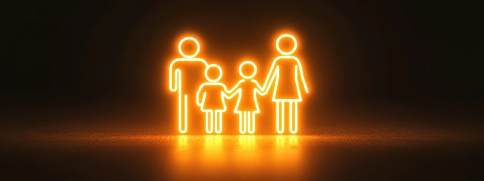 Glowing Family Icon Emblem in Minimalist Modern Style Design