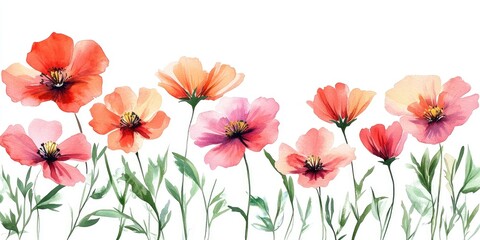 Soft brush strokes create a serene portrayal of wildflowers, showcasing their vibrant colors and natural charm, perfect for seasonal projects and designs