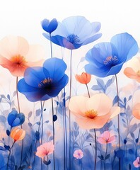 This artwork showcases a colorful arrangement of wildflowers blooming gracefully in a serene landscape, highlighting nature's charm and tranquility