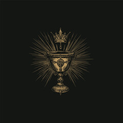 Fototapeta premium Holy grail with royal crown design vector template illustration