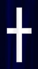 a simple navy blue and white cross symbol, elegantly positioned against a solid background.  