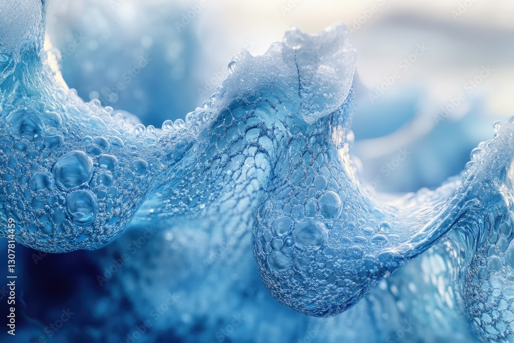 Poster abstract close-up of a wave-like structure formed by bubbles and water, showcasing intricate details