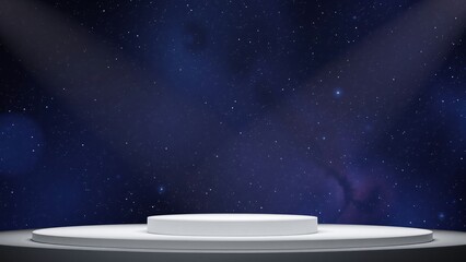 Celestial Product Display White Platform Against Starry Night Background