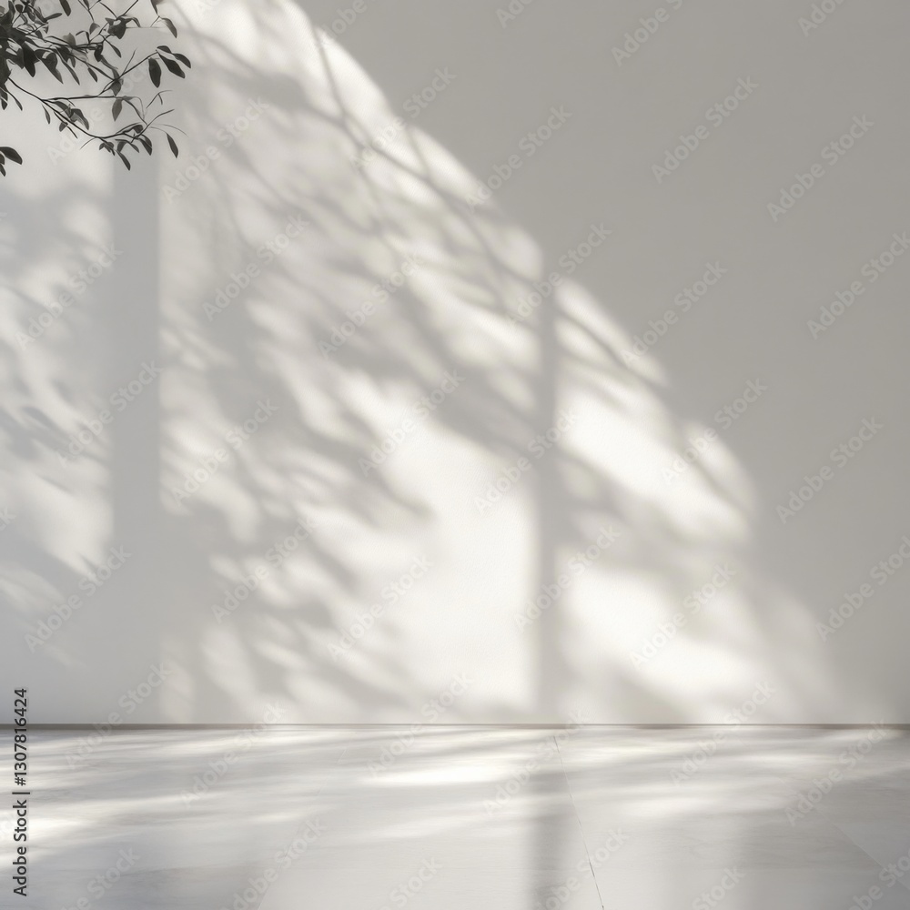 Poster abstract shadow drop on white wall background overlay mockup effect