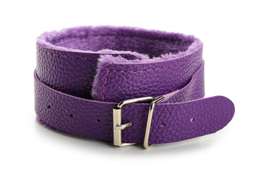 Purple collar from sex shop on white background