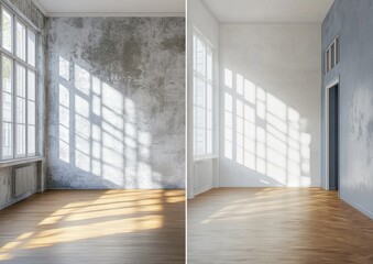 Fototapeta premium Empty room before and after renovation.