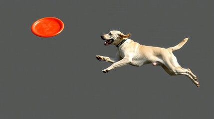 Energetic Retriever Sprinting Towards a Bright Red Frisbee in Action