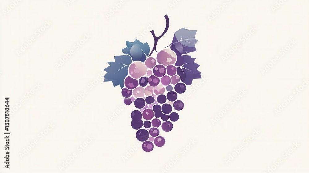Poster modern abstract grape bunch logo featuring soft purple hues and artistic simplicity for fresh brandi