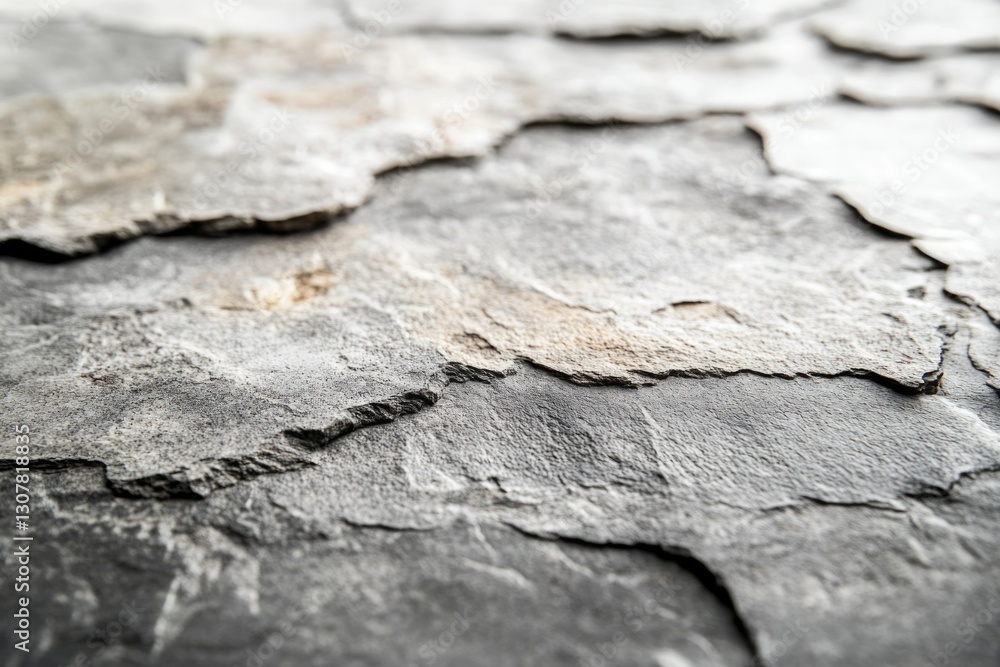 Poster close-up of rough, layered grey stone texture with uneven surface and subtle color variations.
