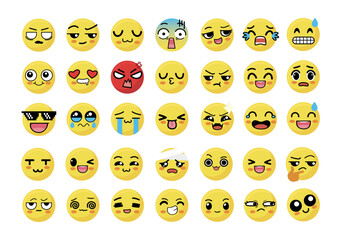 Conjunto de Emojis Kawaii Face Vector Diseño Arte 2D Comunicación
