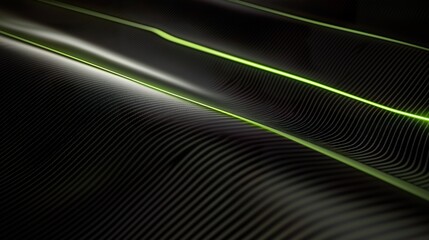 Abstract black surface with glowing green laser lines and soft blur