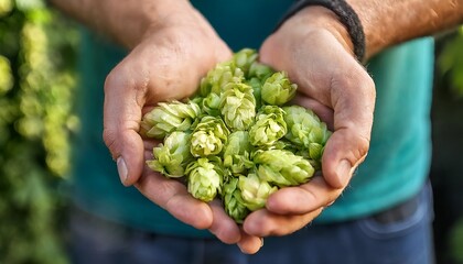 Generated image - Green hops for beer. Man holding fresh hop in his hands. Craft beer ingredients at a brewery