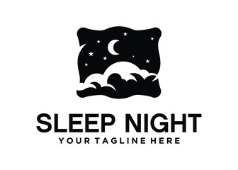 pillow bed and night moon star logo vector