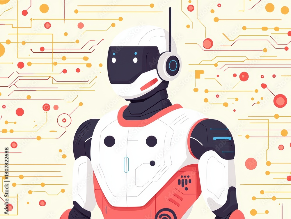 Poster futuristic robot design with circuit patterns in background ideal for ai and robotics concepts