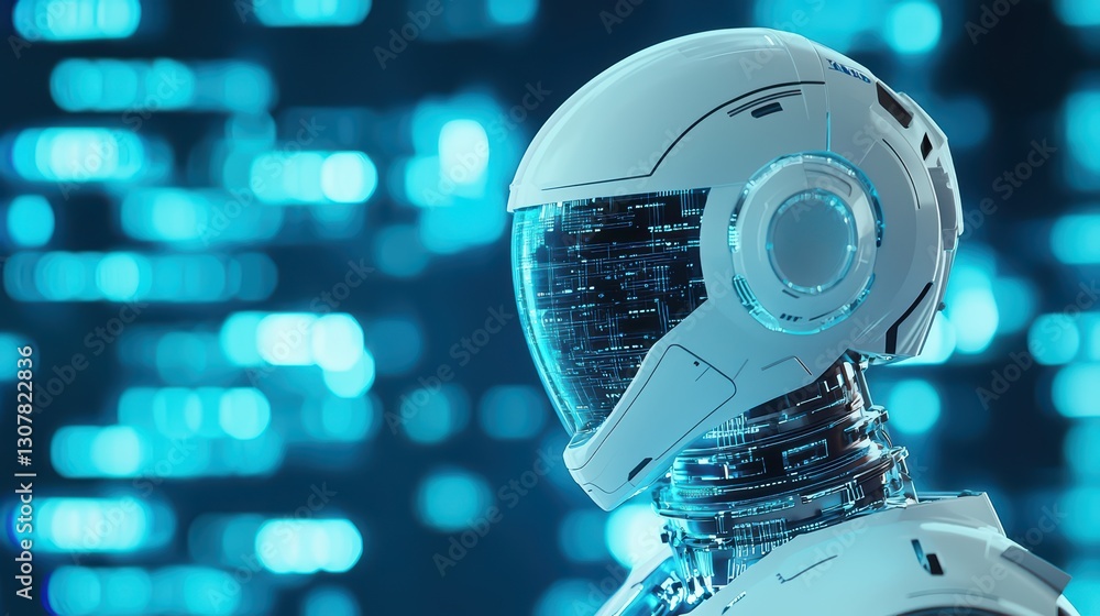 Poster futuristic robot in a digital environment symbolizing ai-driven business solutions and innovation