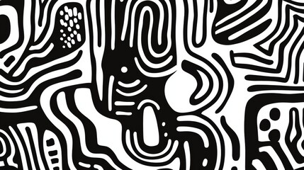 black and white pattern featuring thick lines and simple organic shapes