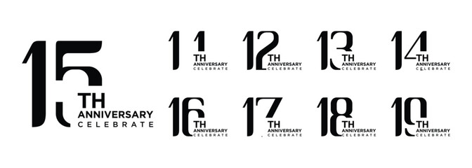 collection of 11st to 19th anniversary logo designs with black numbers on white background