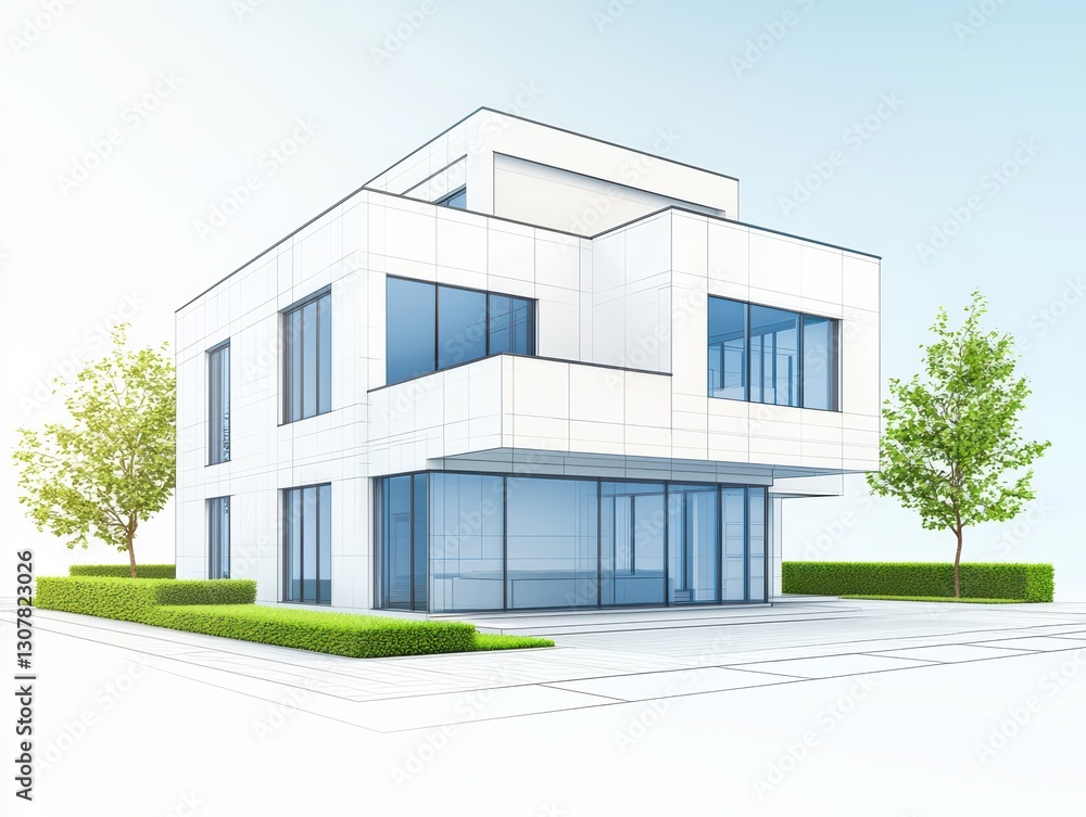 Poster modern architectural design with clean lines and minimalist aesthetic in urban setting