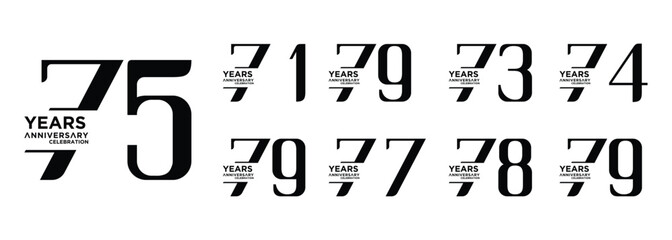 collection of 81st to 89th anniversary logo designs with black numbers on white background
