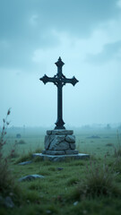 A gothic-style cross at a graveyard.