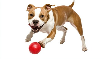 Focused Dog Sprinting Toward Red Ball in Intense Playful Moment