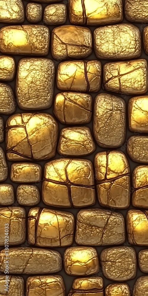 Poster gleaming golden stone cladding in a rustic architectural pattern