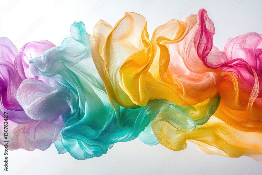 Poster a vibrant swirl of colorful sheer fabrics, creating a dynamic and abstract artwork.