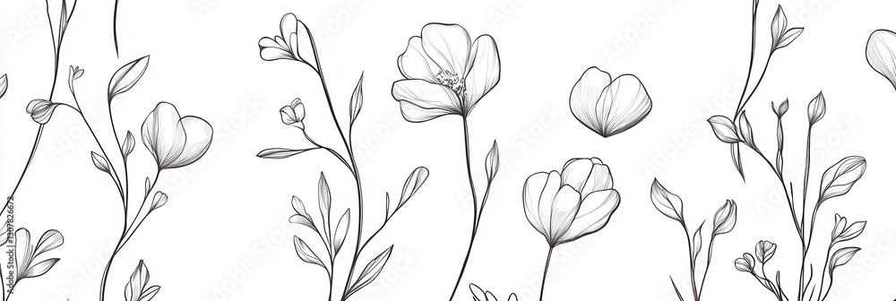Aufkleber elegant botanical line art design featuring delicate floral patterns on a clean white background sho
