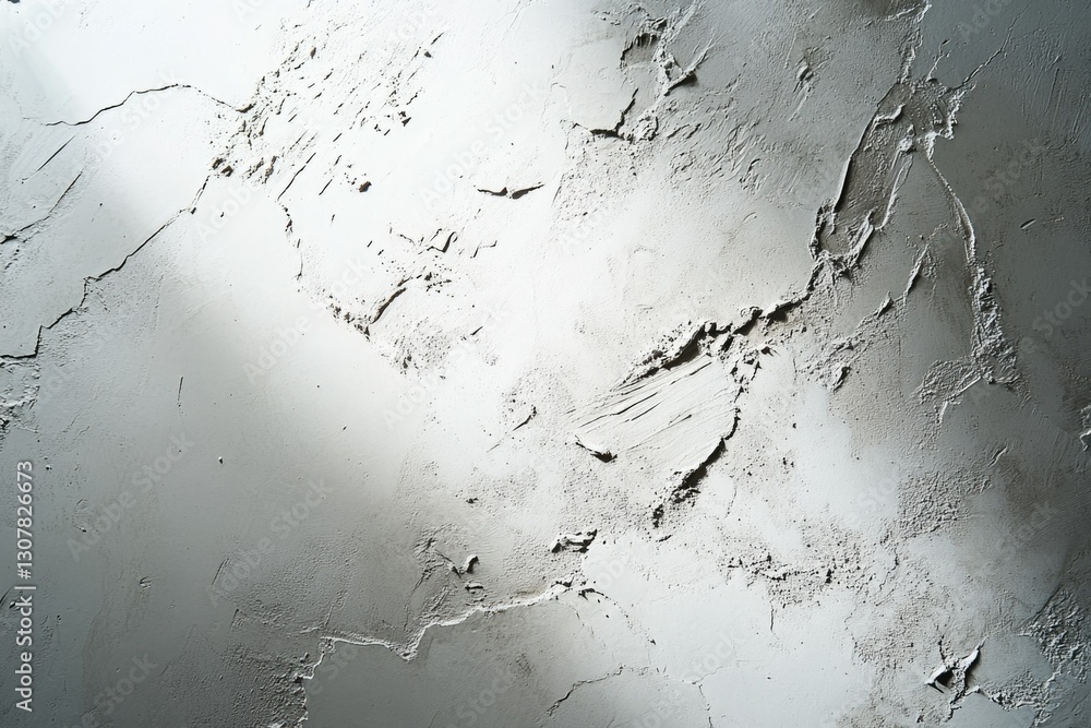 Poster textured gray wall with uneven surface and light shadowing, creating an abstract background.