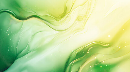 Vibrant green, lime, yellow, and white abstract background with a smooth gradient ombre, featuring fluid wave lines, metallic foil shine, and a fresh neon glow.