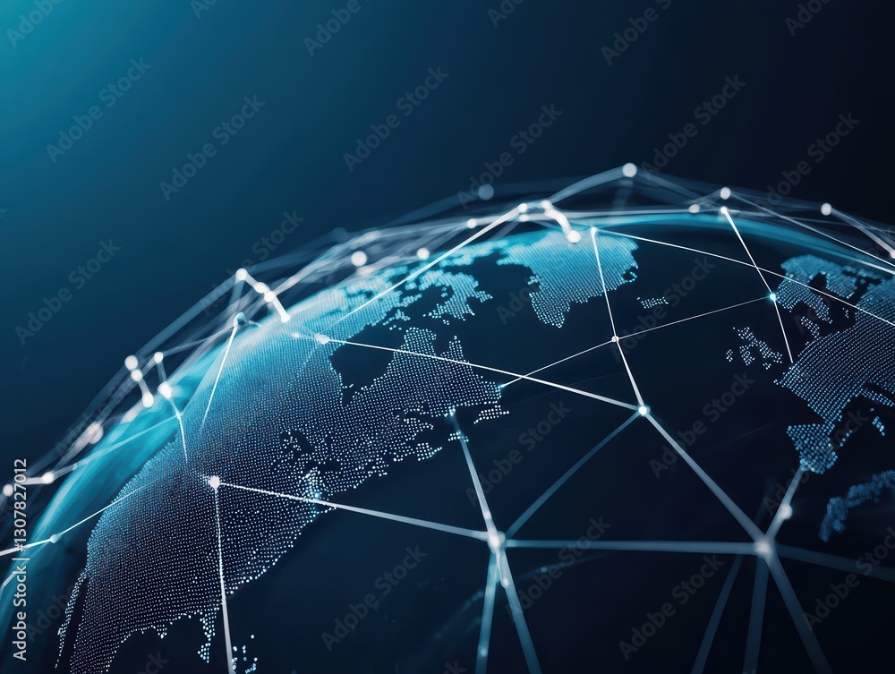 Poster global digital network connections depicted with data points and lines on earth model
