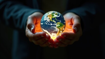 Hands Holding Glowing Earth, Symbolizing Hope