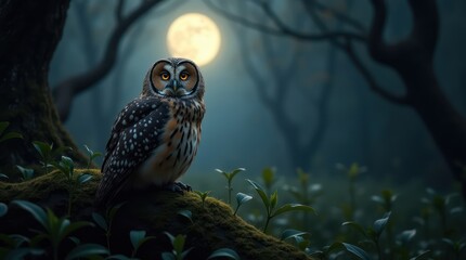 Majestic Nocturnal Owl Perched Under Moonlight