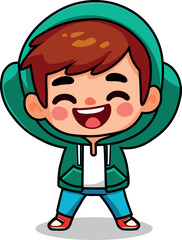 Ilustración animada, caricatura de Niño cantando feliz