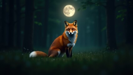 Mysterious Nocturnal Fox Under Moonlight