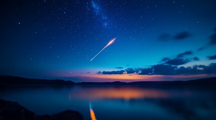 Starry Night Meteor Over Lake