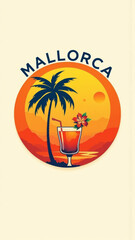 Mallorca Cocktail Design mit Sonnenuntergang und Palmen-Motiv

