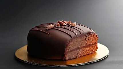 Indulge in a beautifully presented chocolate truffle cake showcased on a golden board