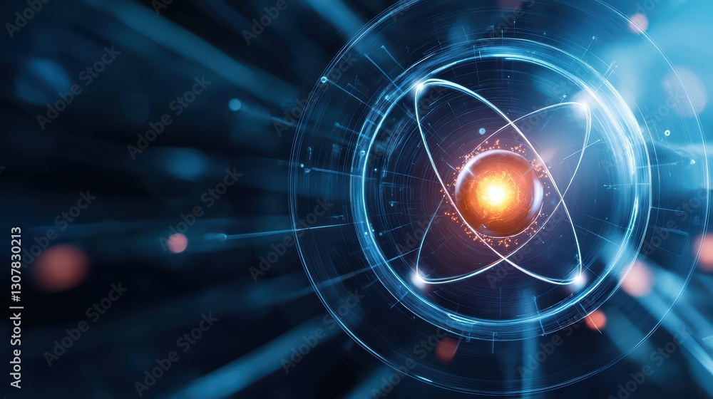 Poster stunning visual of nuclear fusion concept with energy and physics elements in dynamic motion