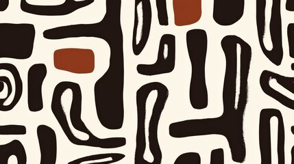 dark brown and white pattern featuring thick lines and simple organic shapes.  