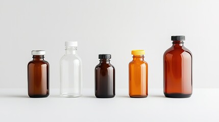 Assorted plastic medical bottles in clean studio setting - product photography for medical concept