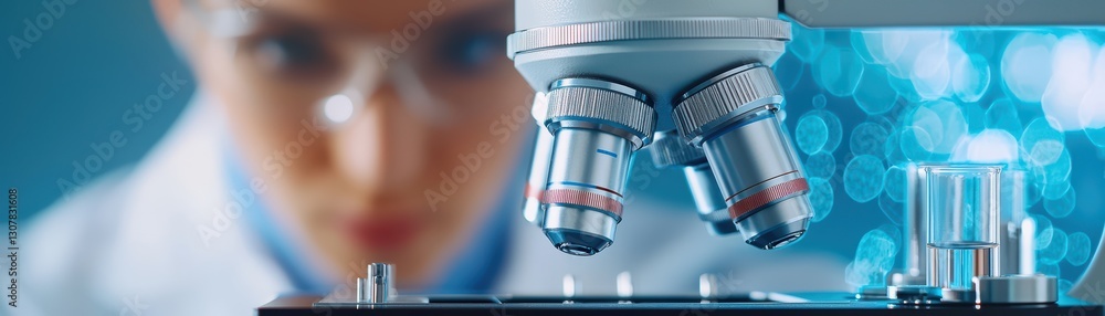 Aufkleber scientists engaged in developing a groundbreaking invention under a microscope in a laboratory setti