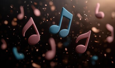 Multiple devices such as smartphones, tablets, and laptops display vibrant musical notes flowing between them, illustrating seamless connectivity in music streaming across platforms