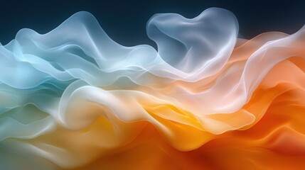 Fototapeta premium Abstract flowing blue and orange gradient forms against a dark background