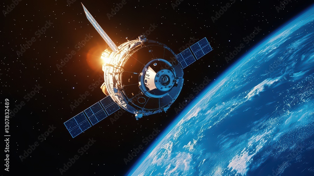Aufkleber advanced space station orbiting earth in deep space with thrusters firing and high-tech equipment